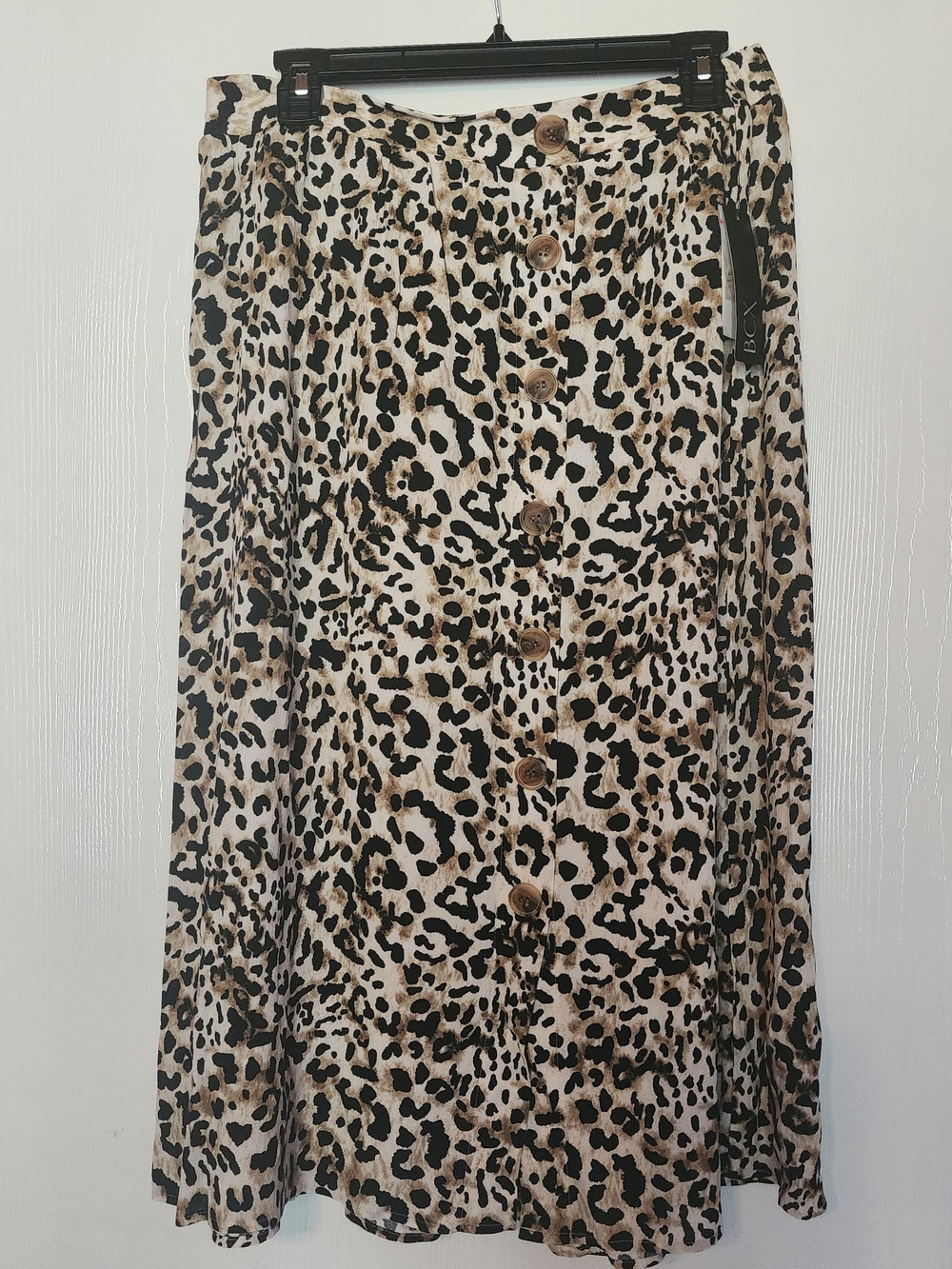 BCX Leopard Print Button-Front Midi Skirt - Brown/Black/Cream Size Large Office